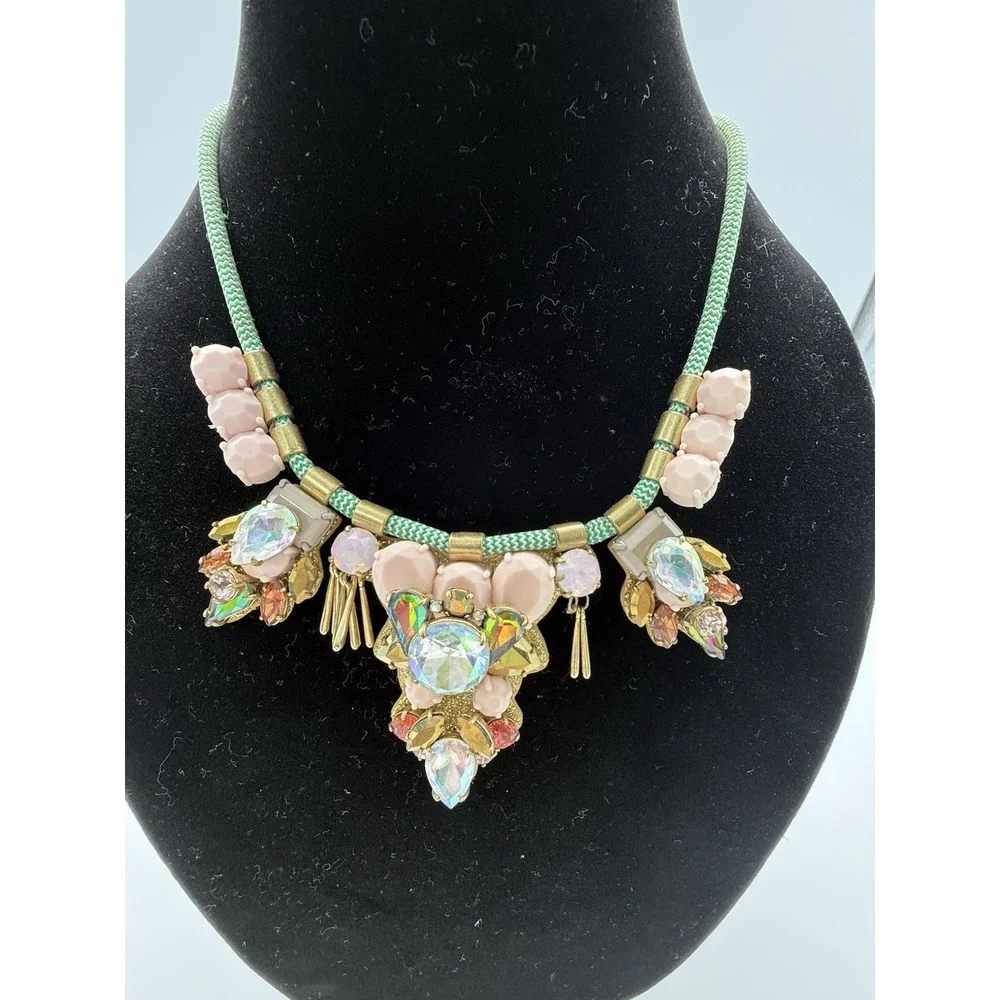 J.Crew Dragonfly Crystal Statement Necklace Multi-Color Light‎ Gold Ox Leather